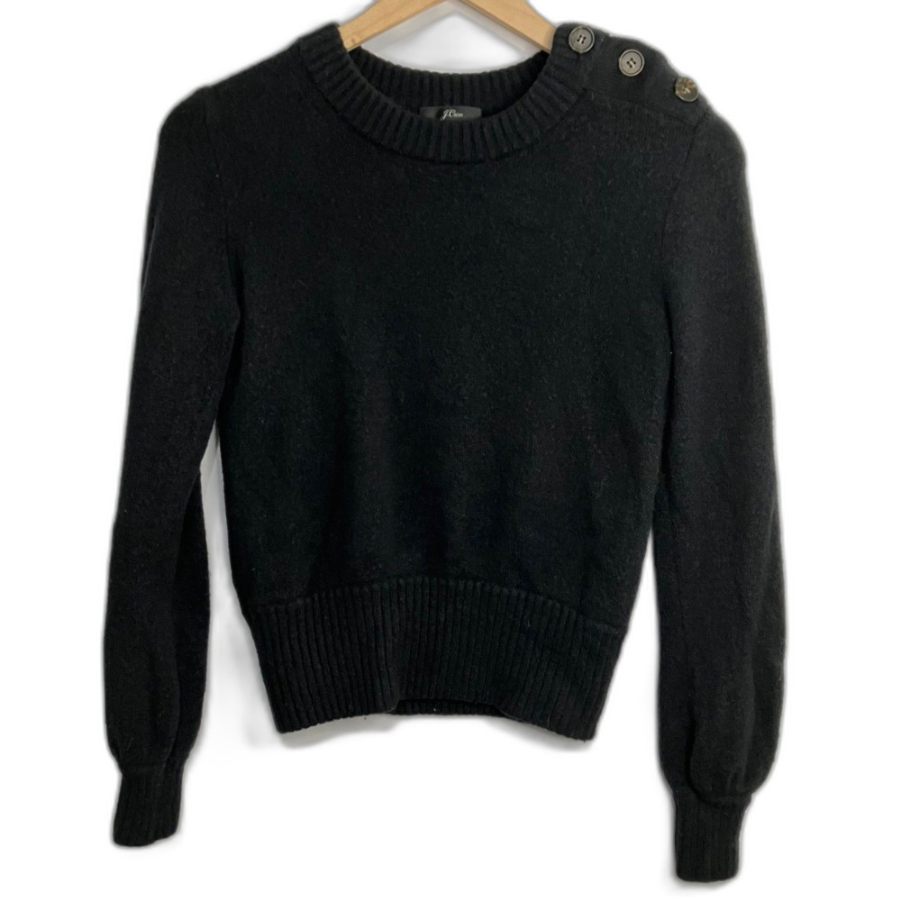 J. Crew Sweater Women Size XXS Black Alpaca Merino Crew Neck